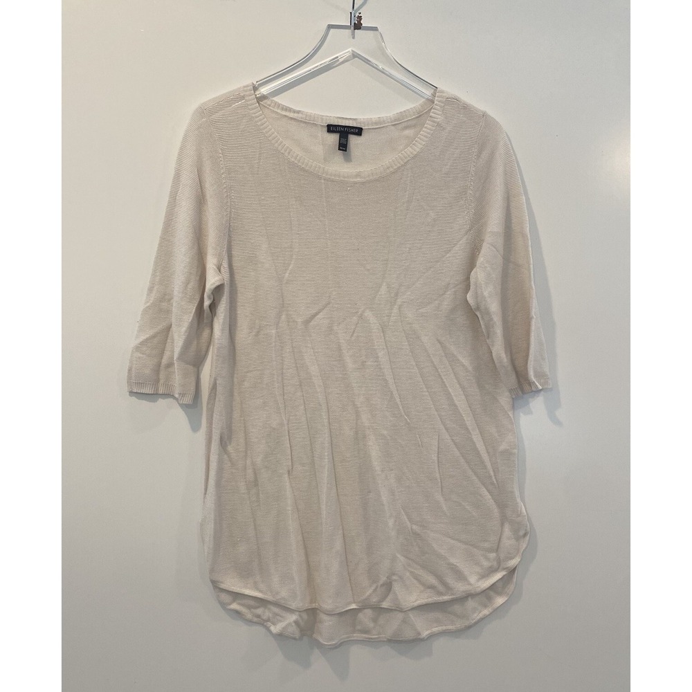 Eileen Fisher Cream Tencel Organic Cotton Silk Knit Top S17TEO Womens Medium